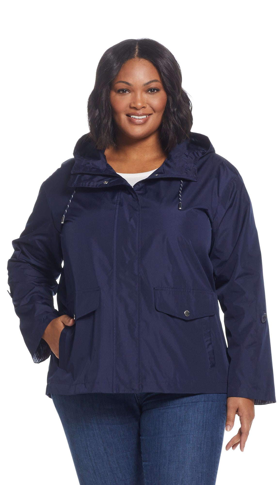 HOODED JACKET WITH TURN BACK SLEEVES