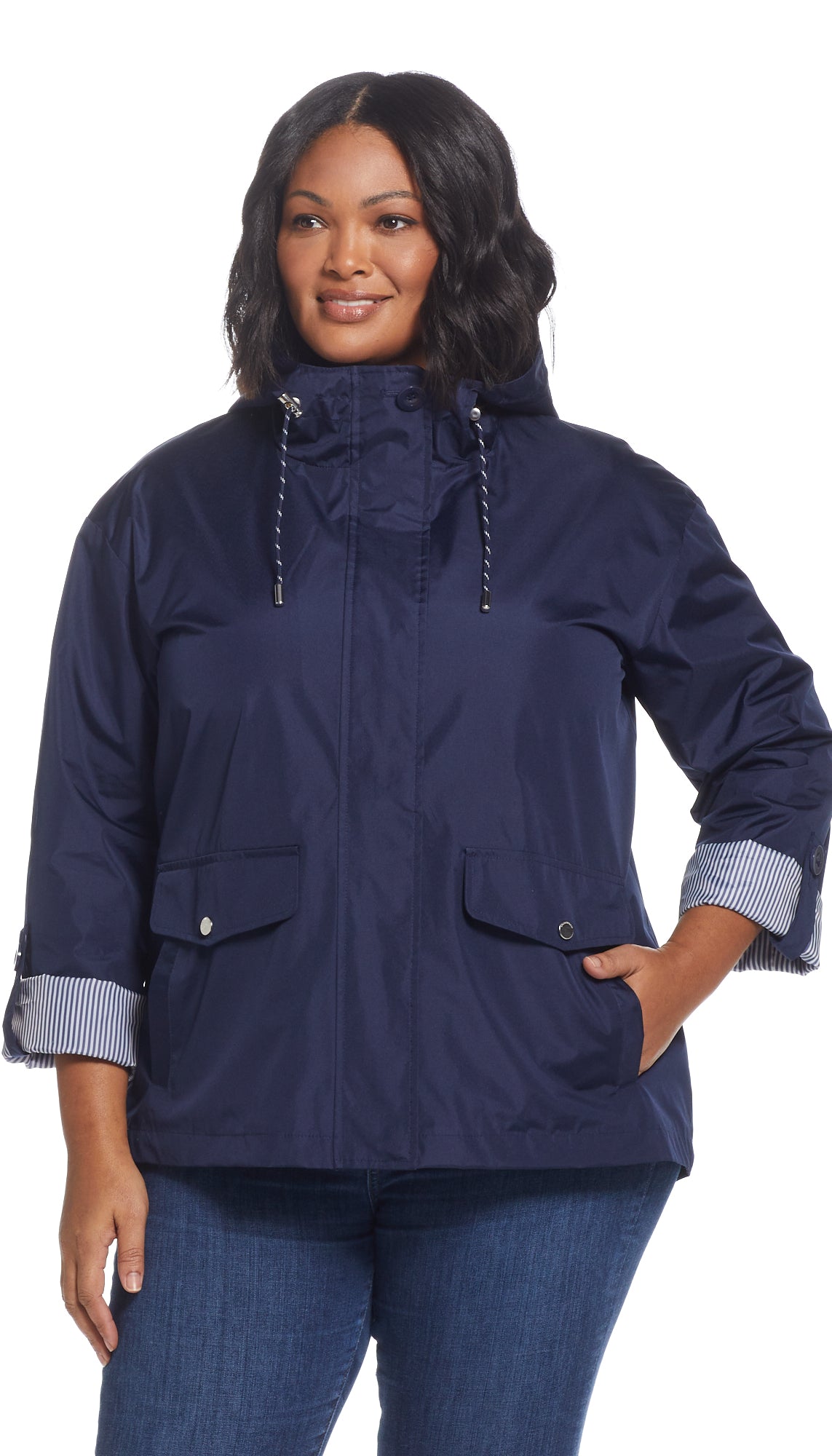 HOODED JACKET WITH TURN BACK SLEEVES