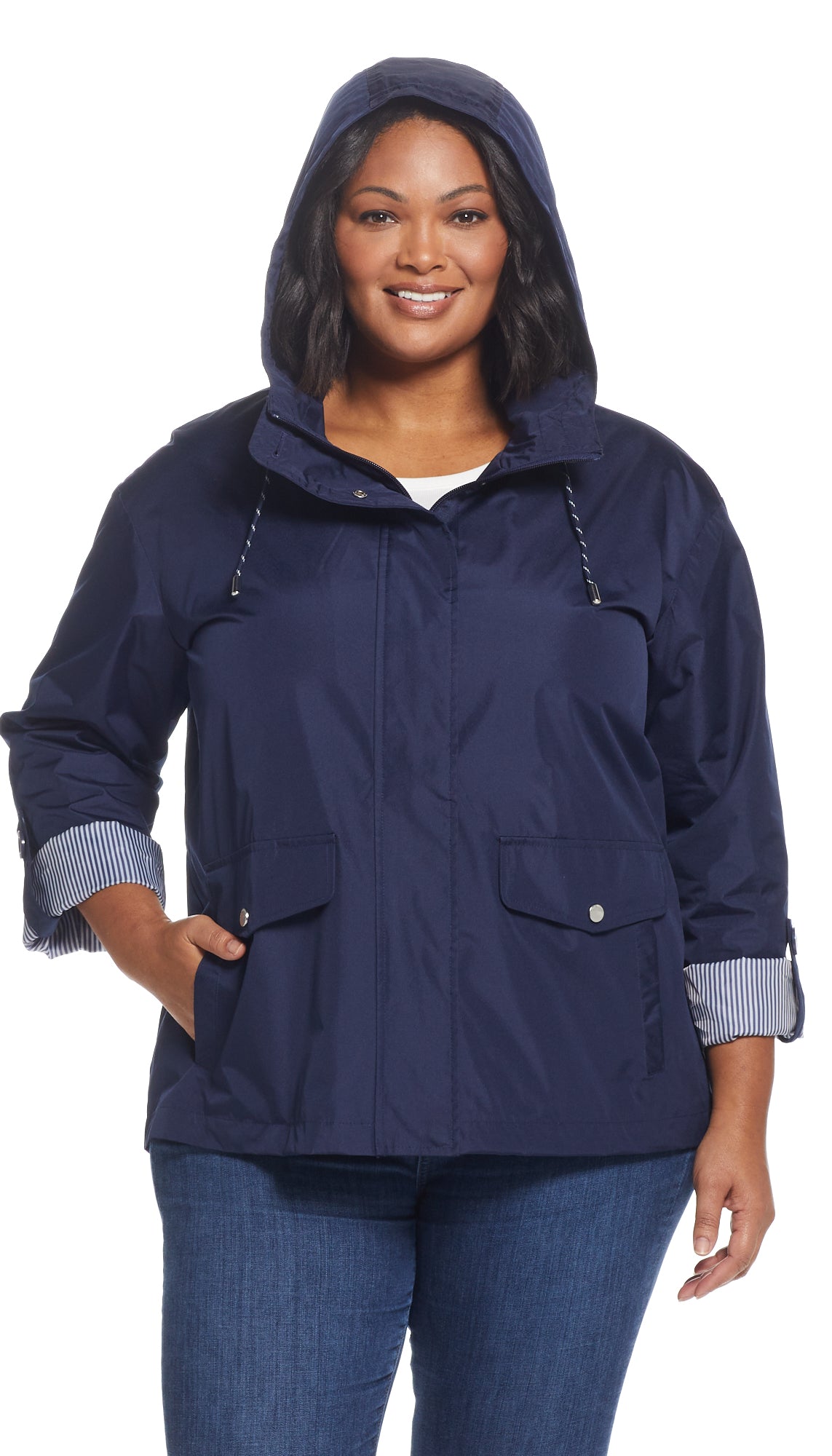 HOODED JACKET WITH TURN BACK SLEEVES