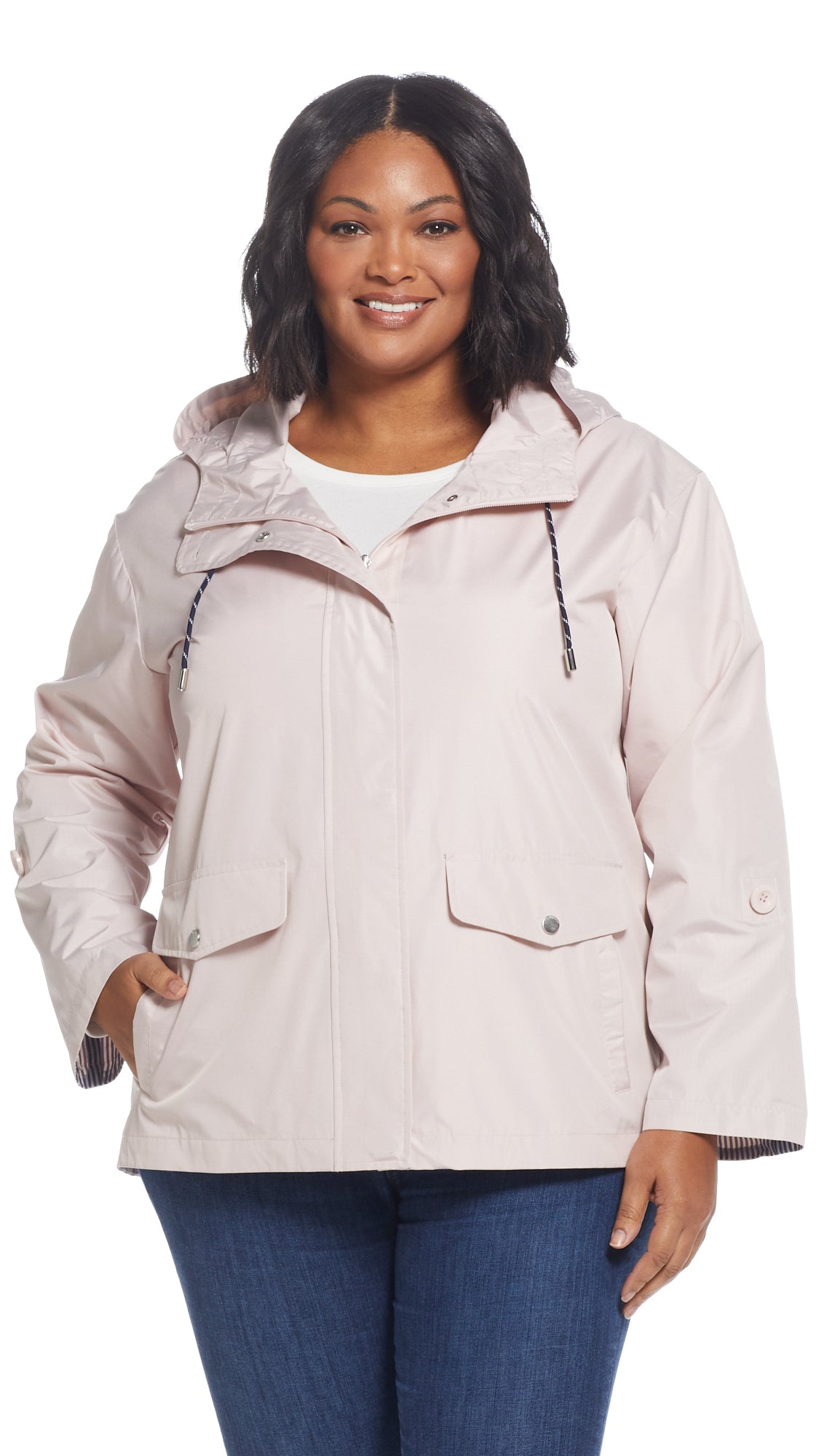 HOODED JACKET WITH TURN BACK SLEEVES