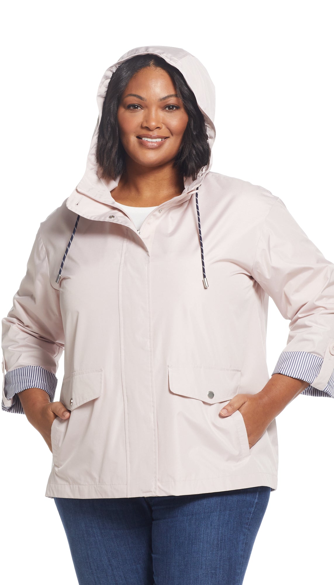 HOODED JACKET WITH TURN BACK SLEEVES