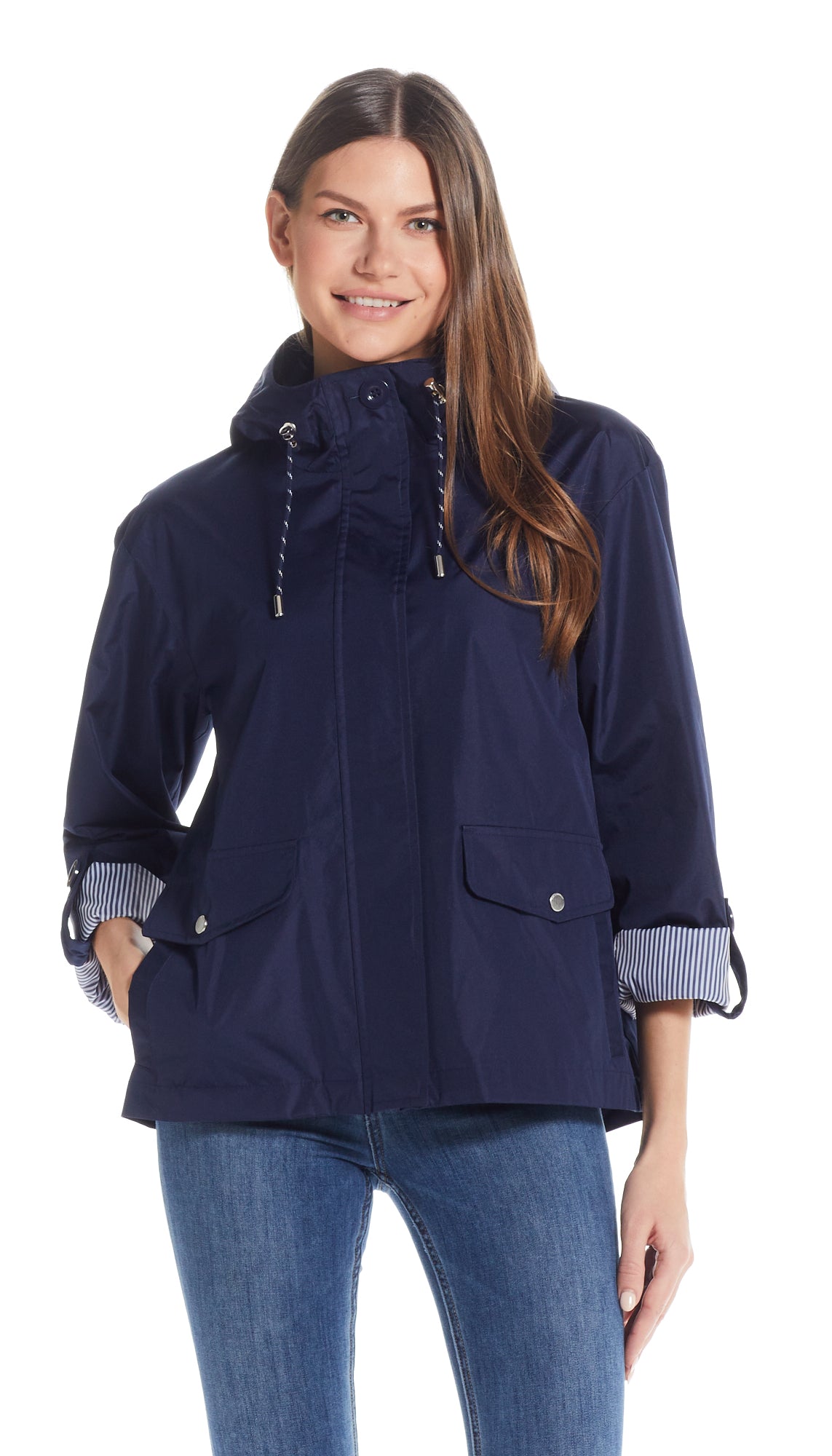 HOODED JACKET WITH TURN BACK SLEEVES