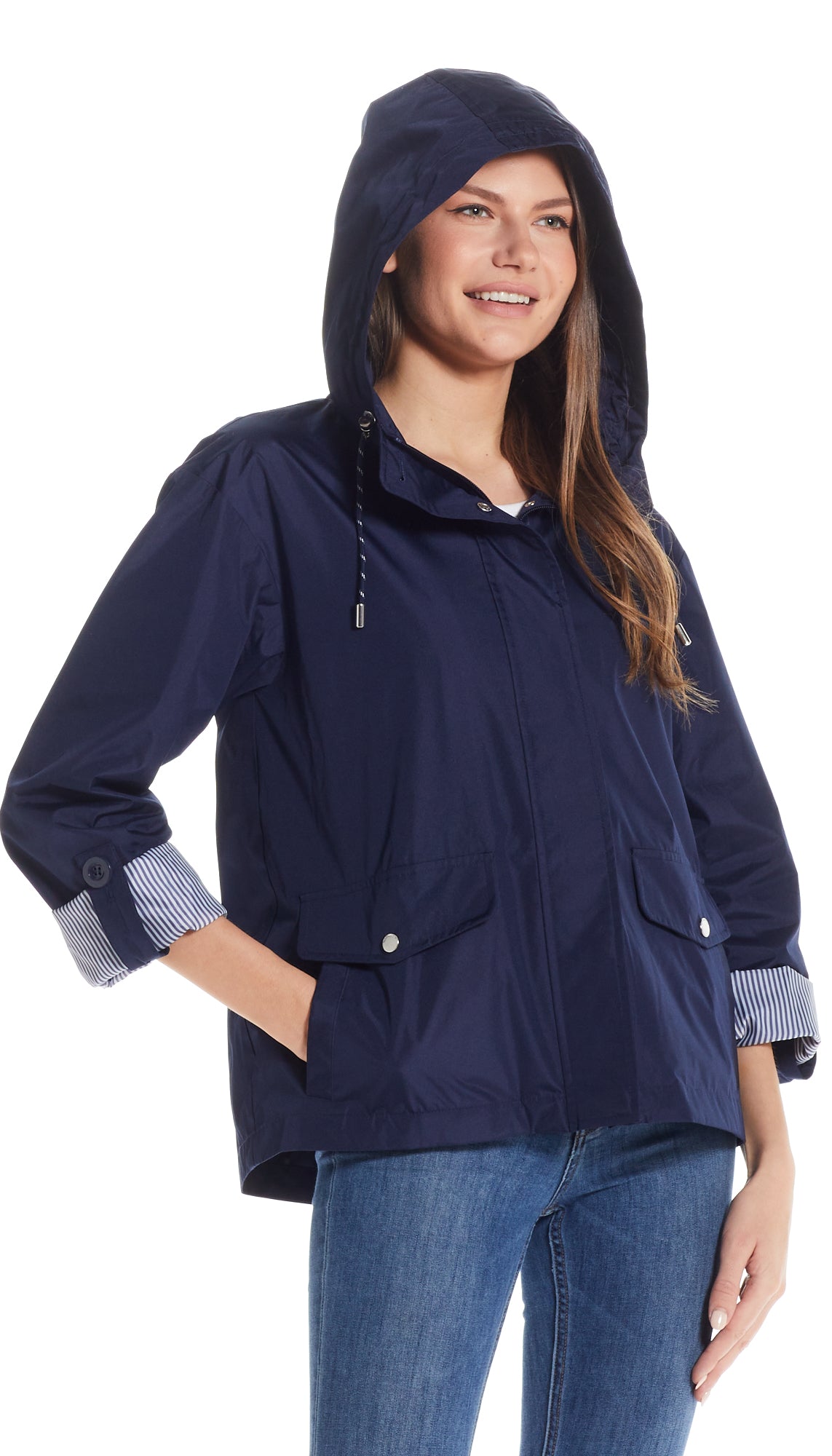 HOODED JACKET WITH TURN BACK SLEEVES