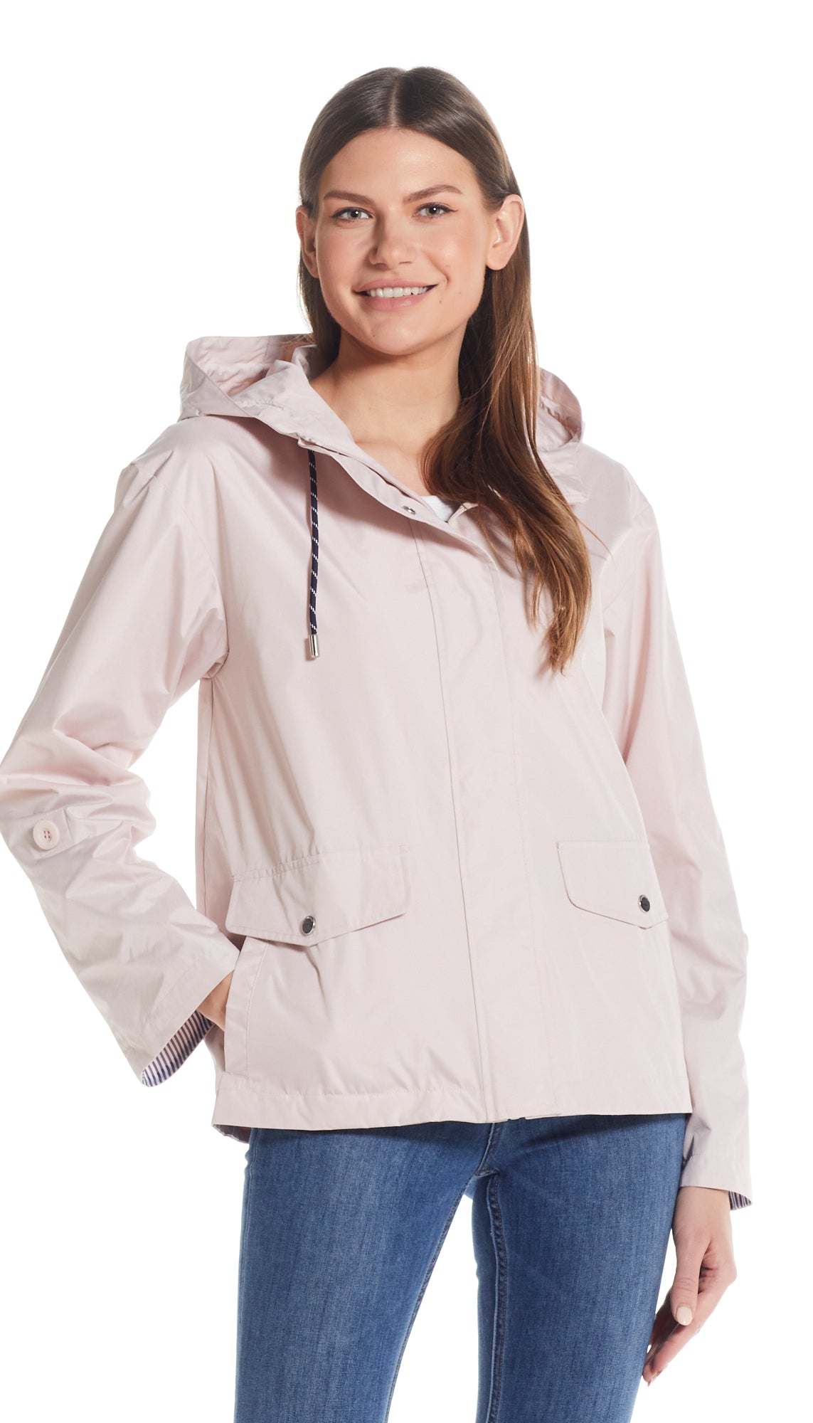 HOODED JACKET WITH TURN BACK SLEEVES