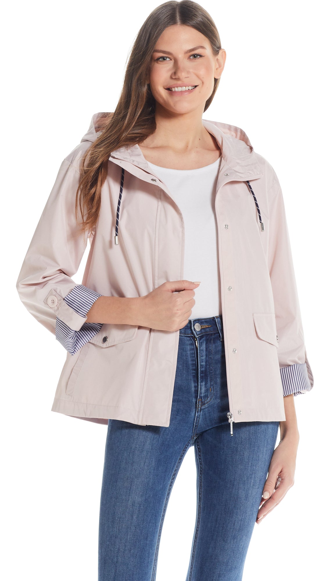 HOODED JACKET WITH TURN BACK SLEEVES
