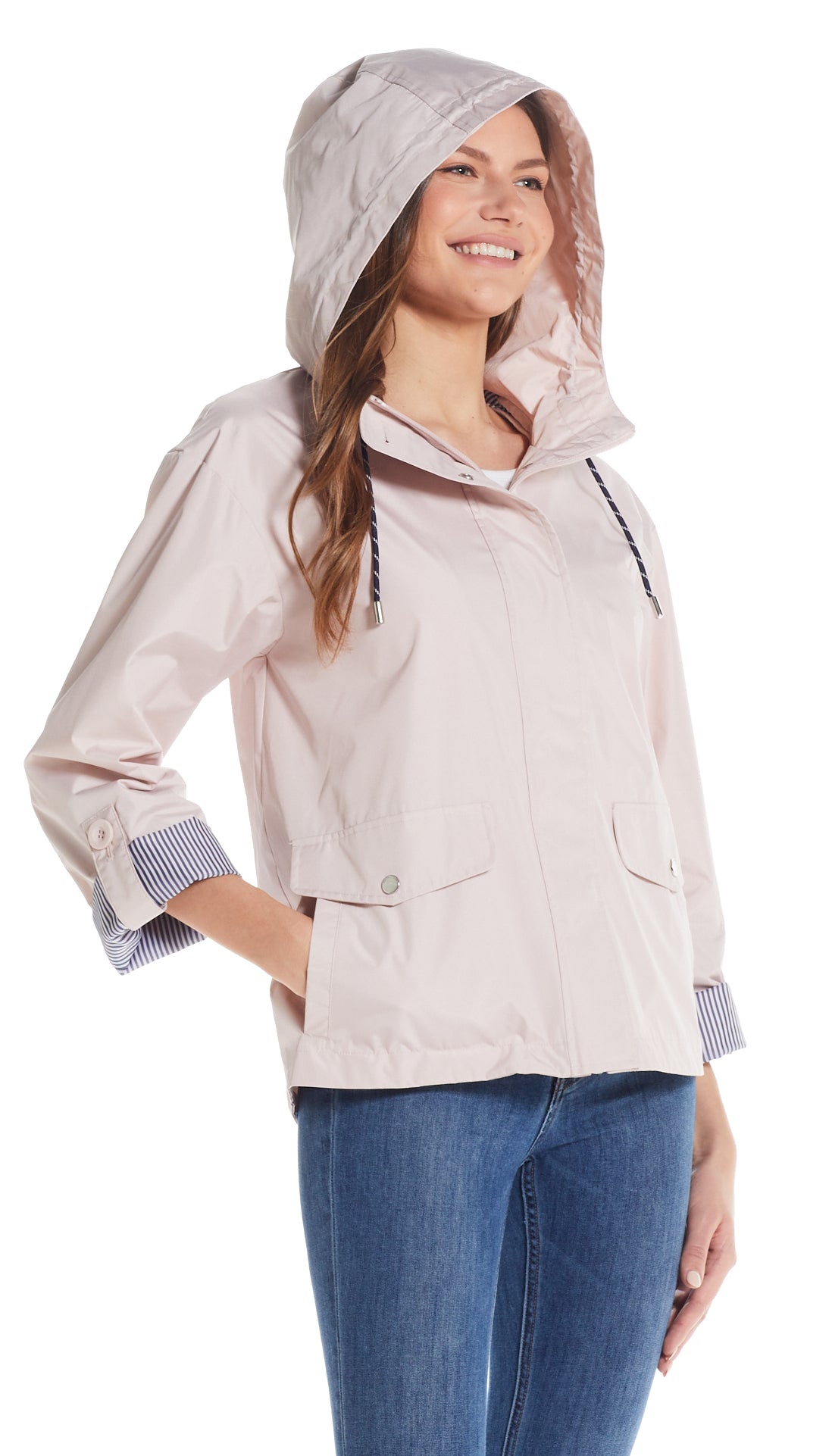 HOODED JACKET WITH TURN BACK SLEEVES