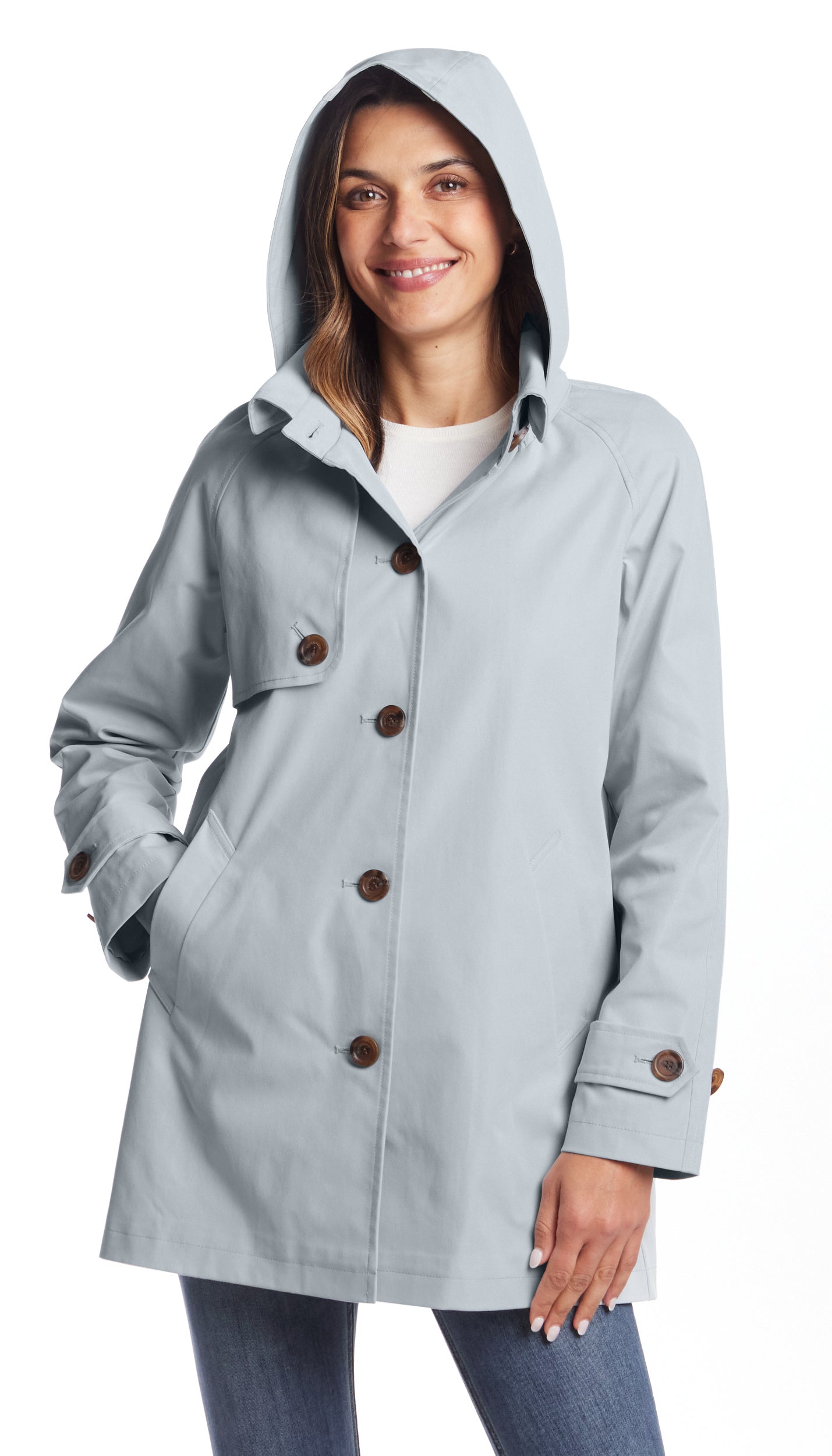 BUTTON FRONT HOODED TOPPER
