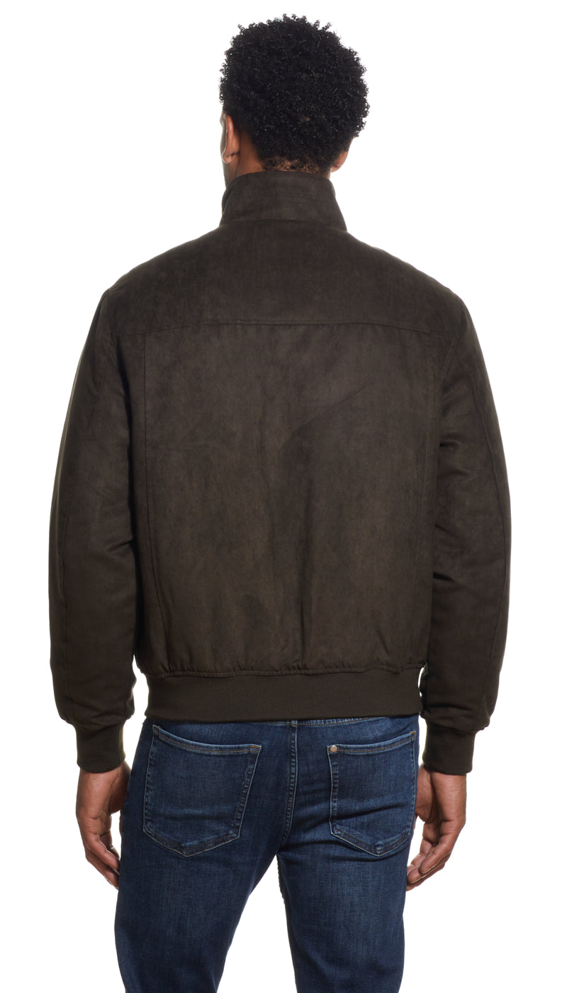MICROSUEDE STAND COLLAR BOMBER JACKET