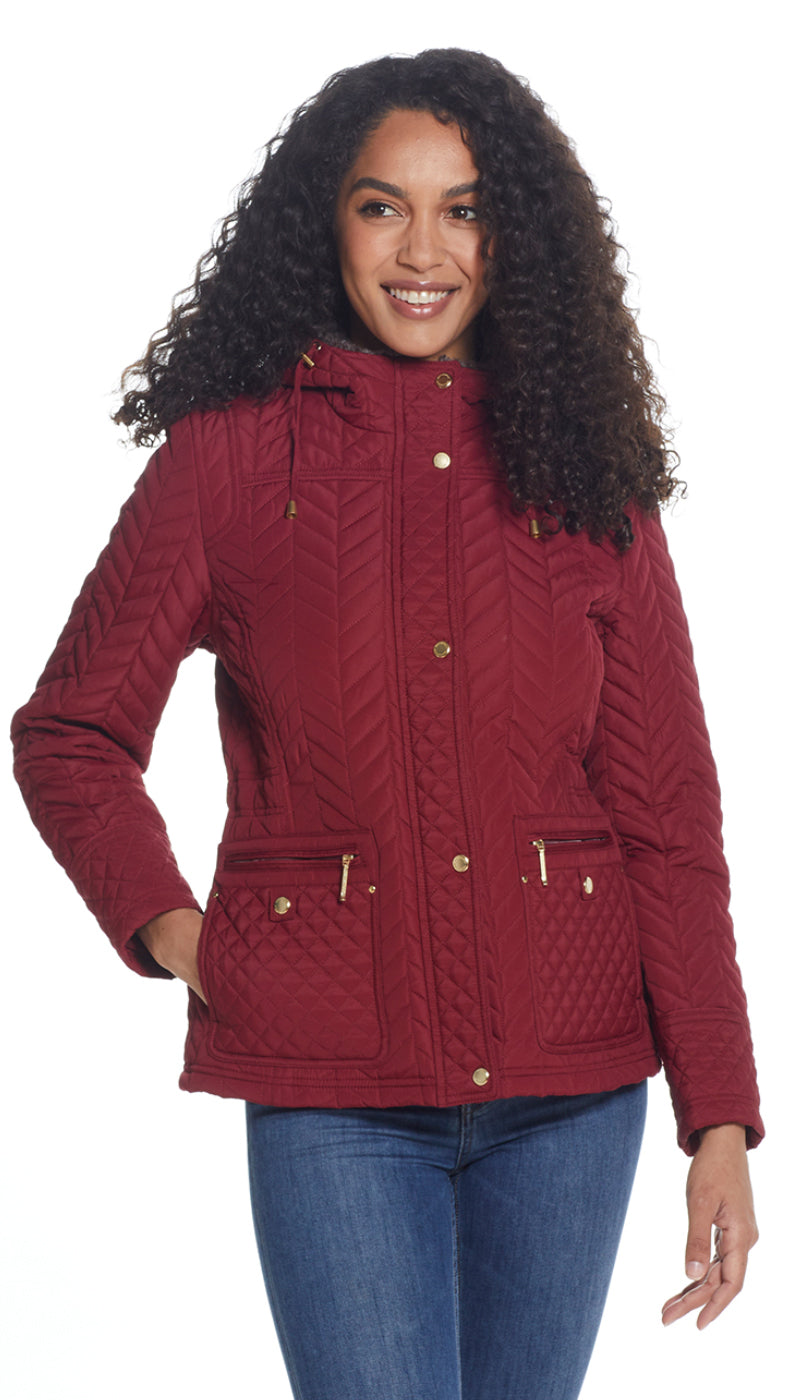 QUILTED HOODED ANORAK WITH FAUX FUR INNER TRIM