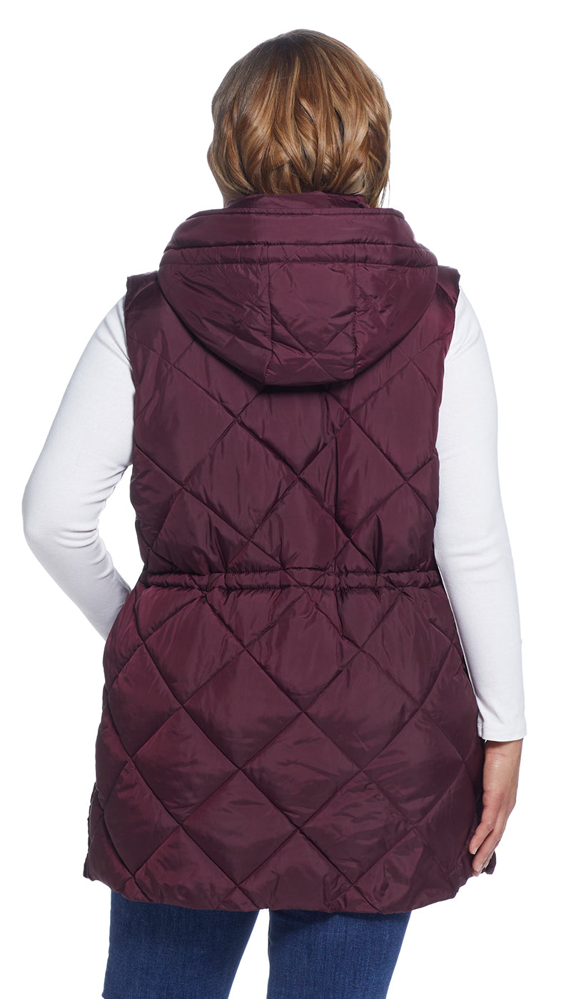 DIAMOND QUILTED LONGLINE HOODED VEST