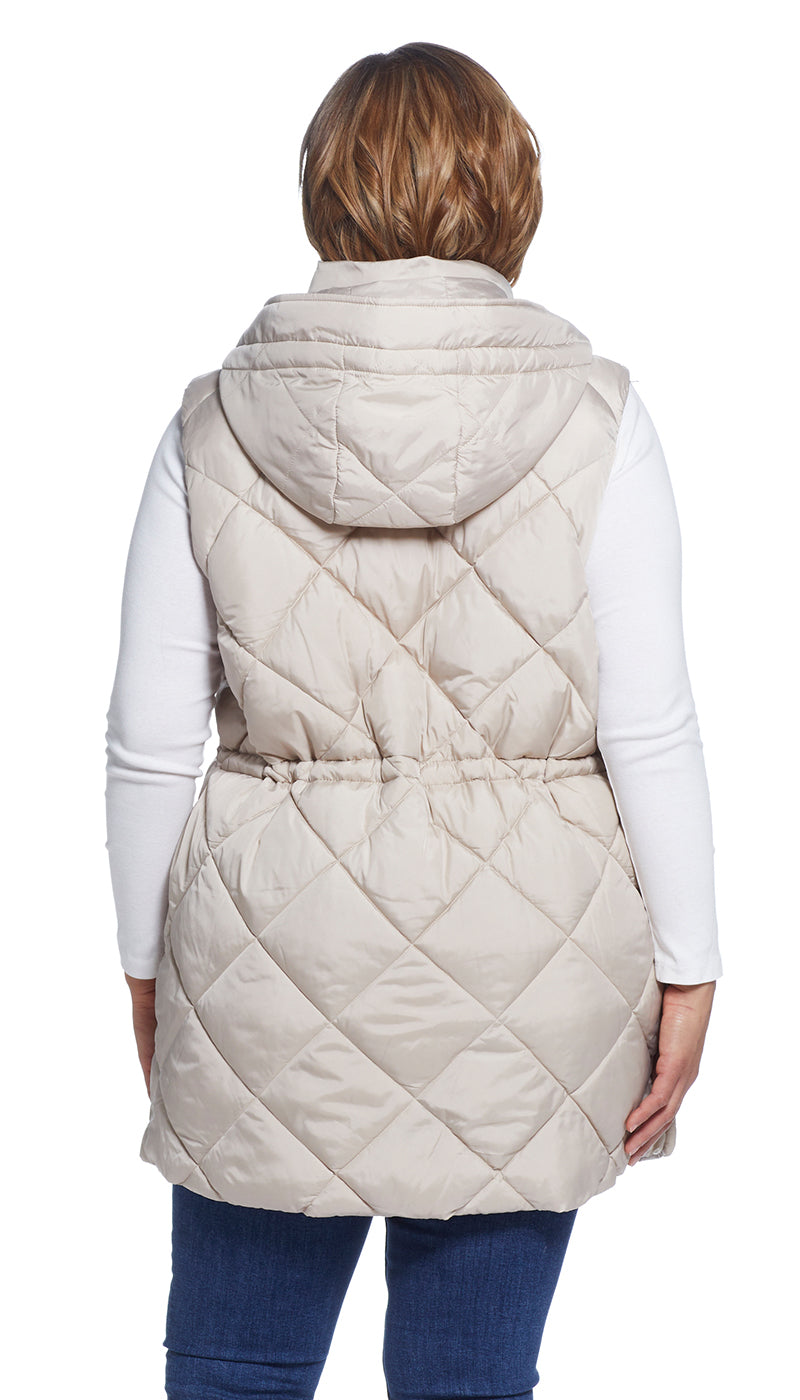 DIAMOND QUILTED LONGLINE HOODED VEST