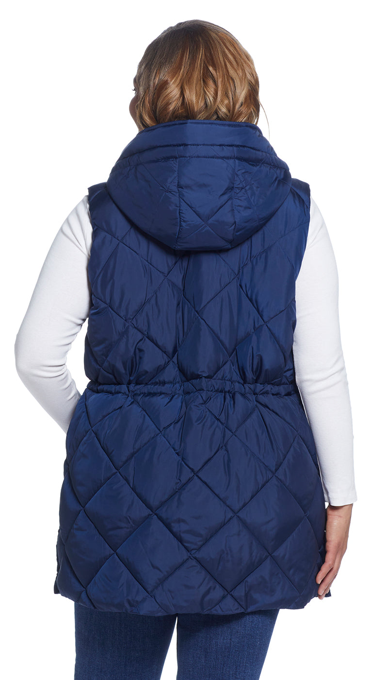 DIAMOND QUILTED LONGLINE HOODED VEST