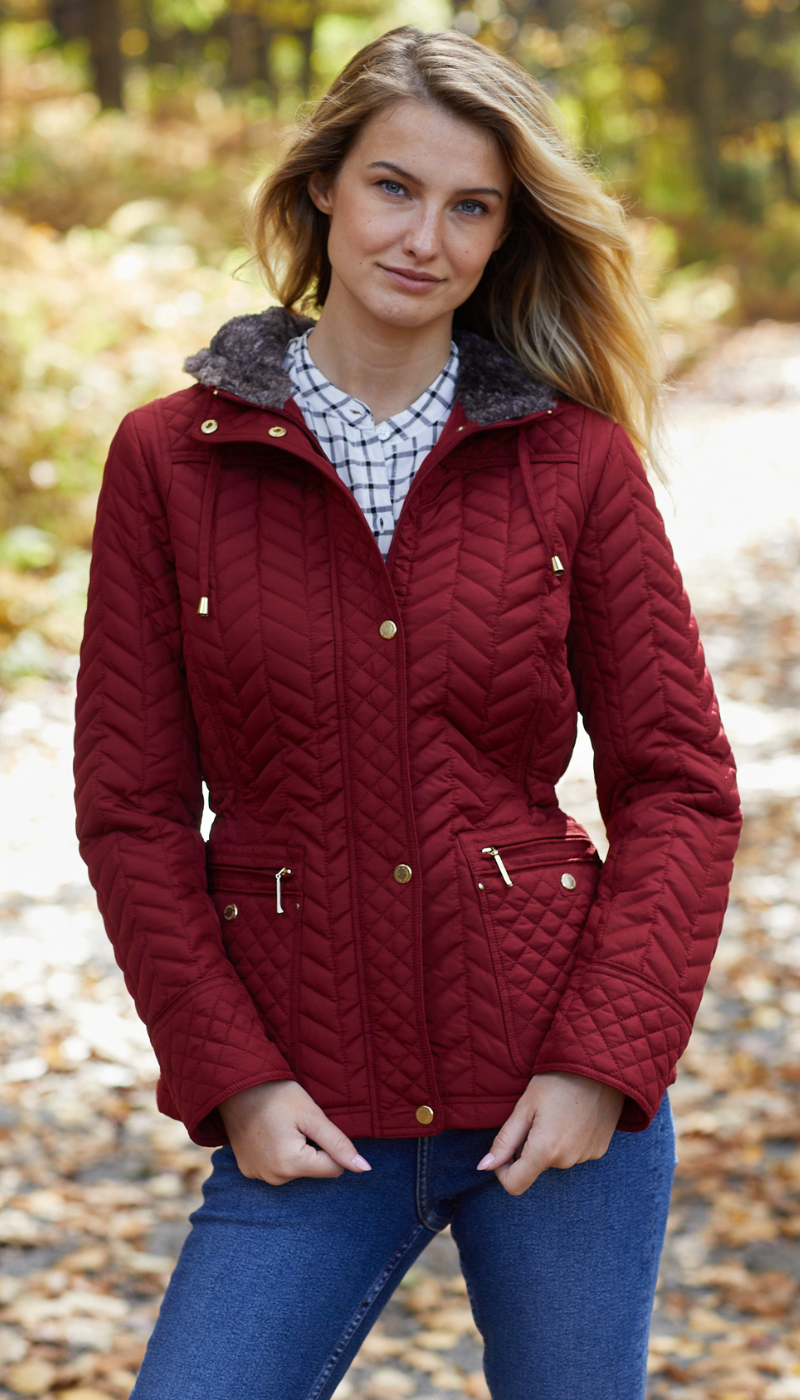 QUILTED HOODED ANORAK WITH FAUX FUR INNER TRIM