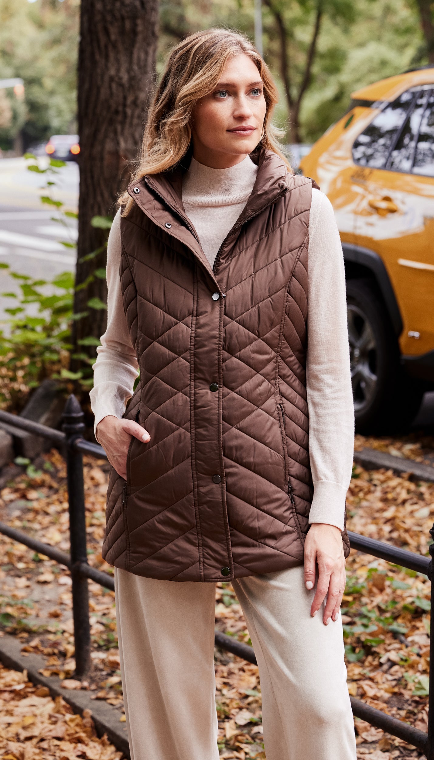 MIXED QUILTED LONGLINE VEST