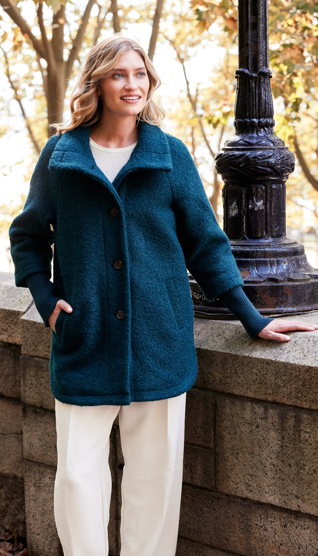 Women's Button Front Boucle Topper with Knit Sleeves | Weatherproof®