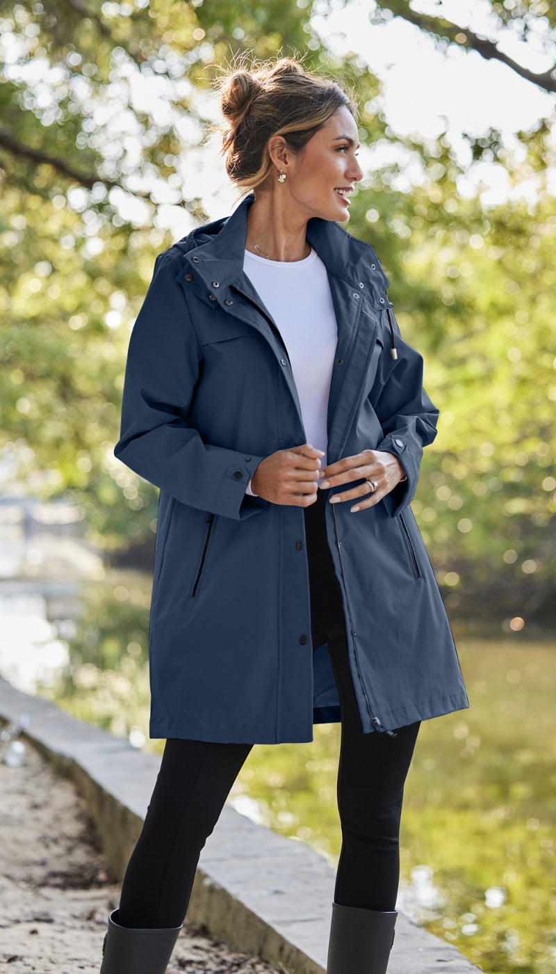 HOODED A-LINE RAIN JACKET