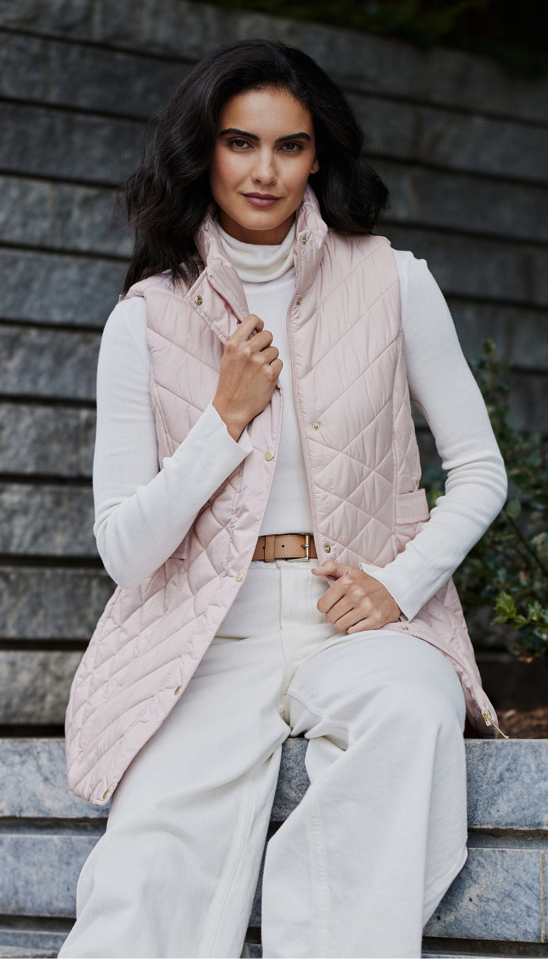 MIXED QUILTED LONGLINE VEST