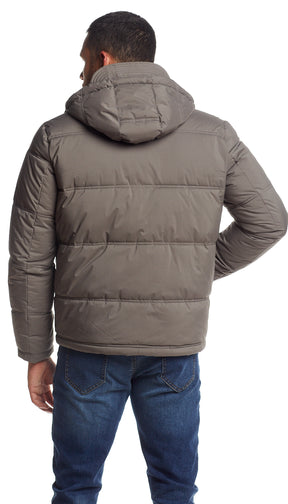 QUILTED PUFFER WITH ATTACHED HOOD