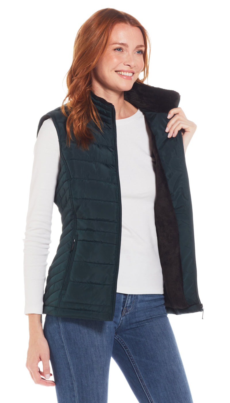 QUILTED PUFFER VEST WITH PLUSH LINING