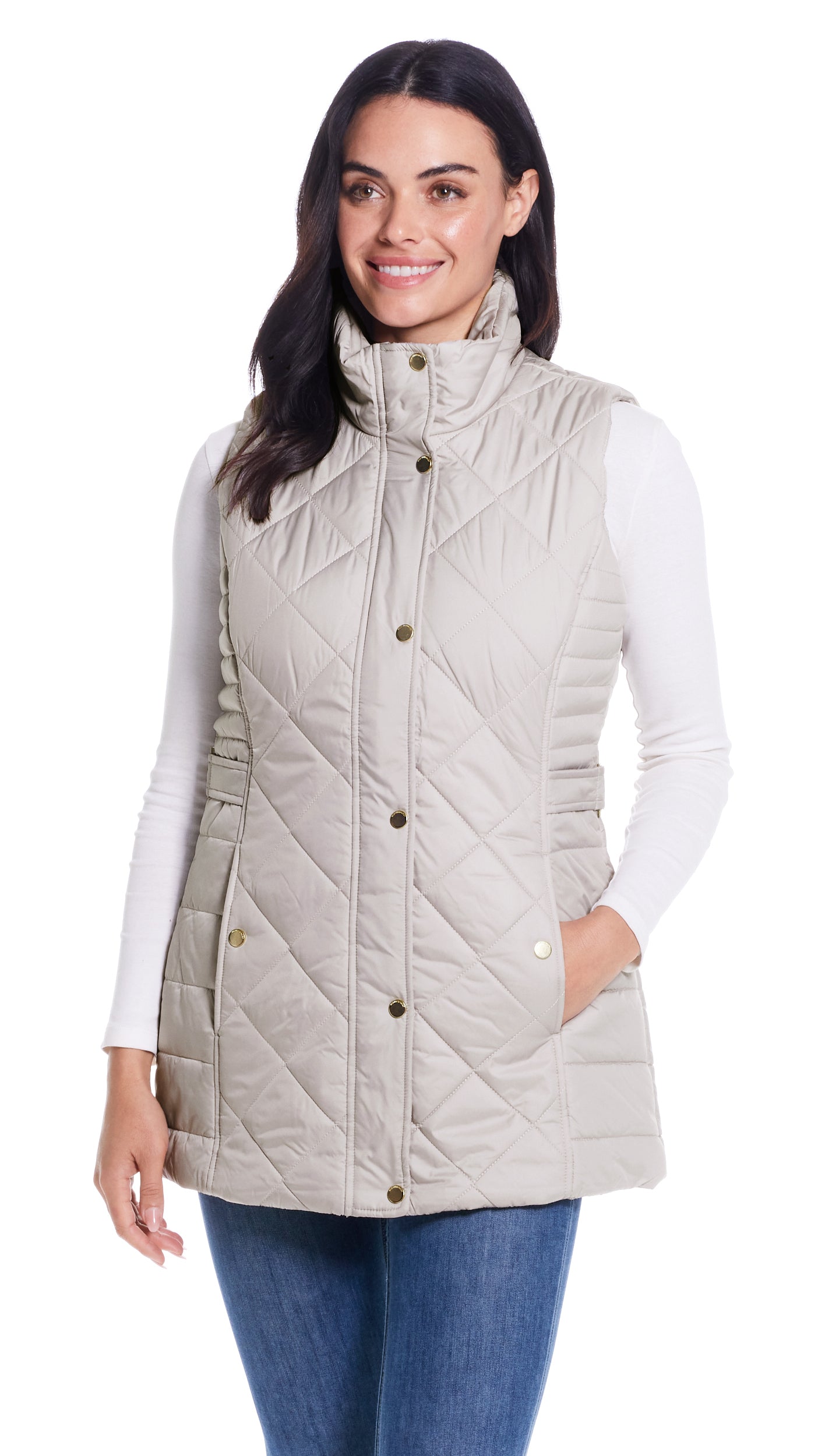 DIAMOND QUILTED LONG LINE CLINCHED VEST