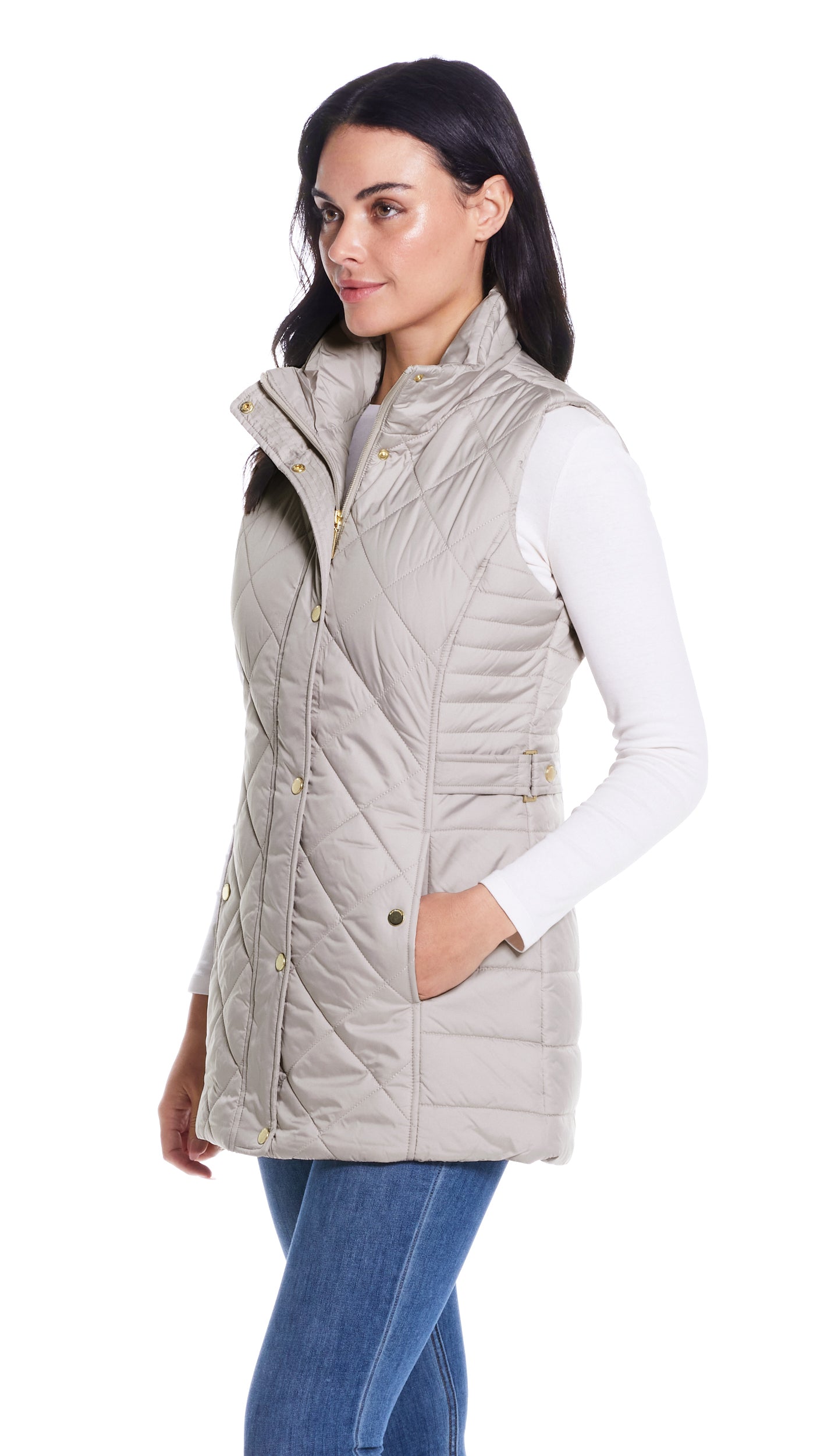 DIAMOND QUILTED LONG LINE CLINCHED VEST