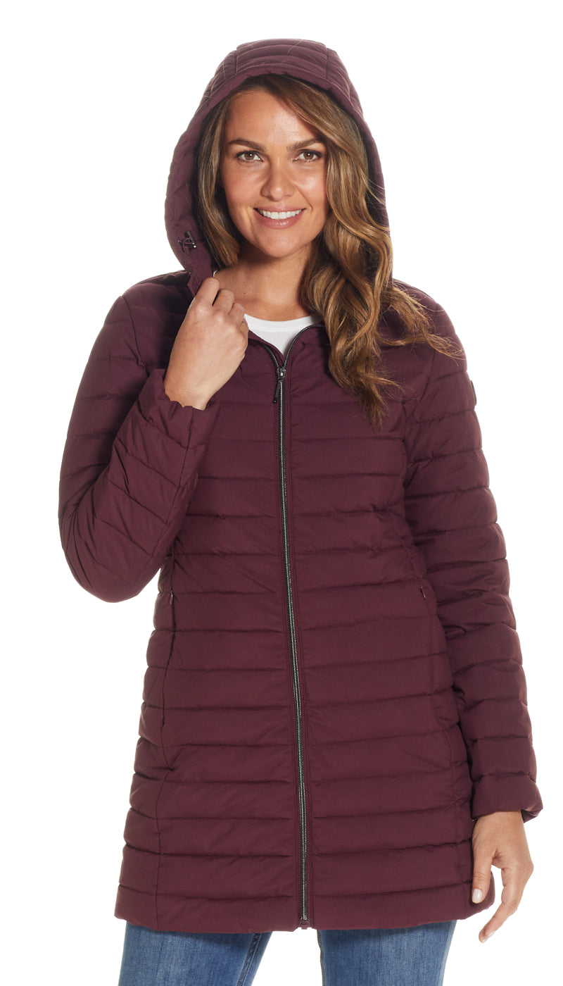 Stretch puffer coat sale