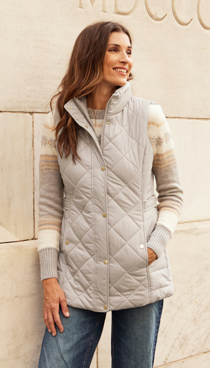 DIAMOND QUILTED LONG LINE CLINCHED VEST