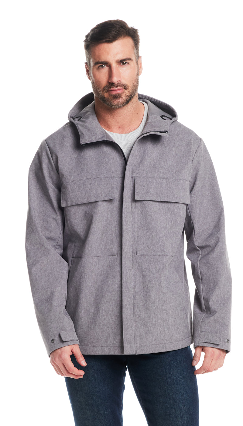 UNLINED HOODED SOFT SHELL SHIRT JACKET