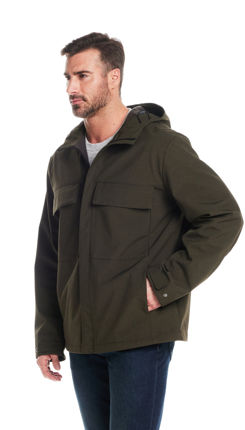 UNLINED HOODED SOFT SHELL SHIRT JACKET