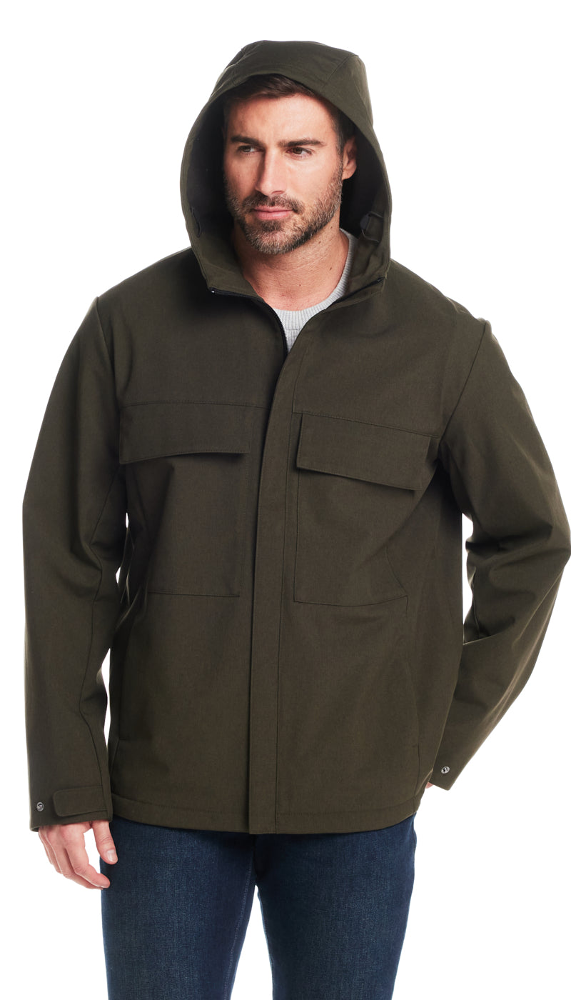 UNLINED HOODED SOFT SHELL SHIRT JACKET