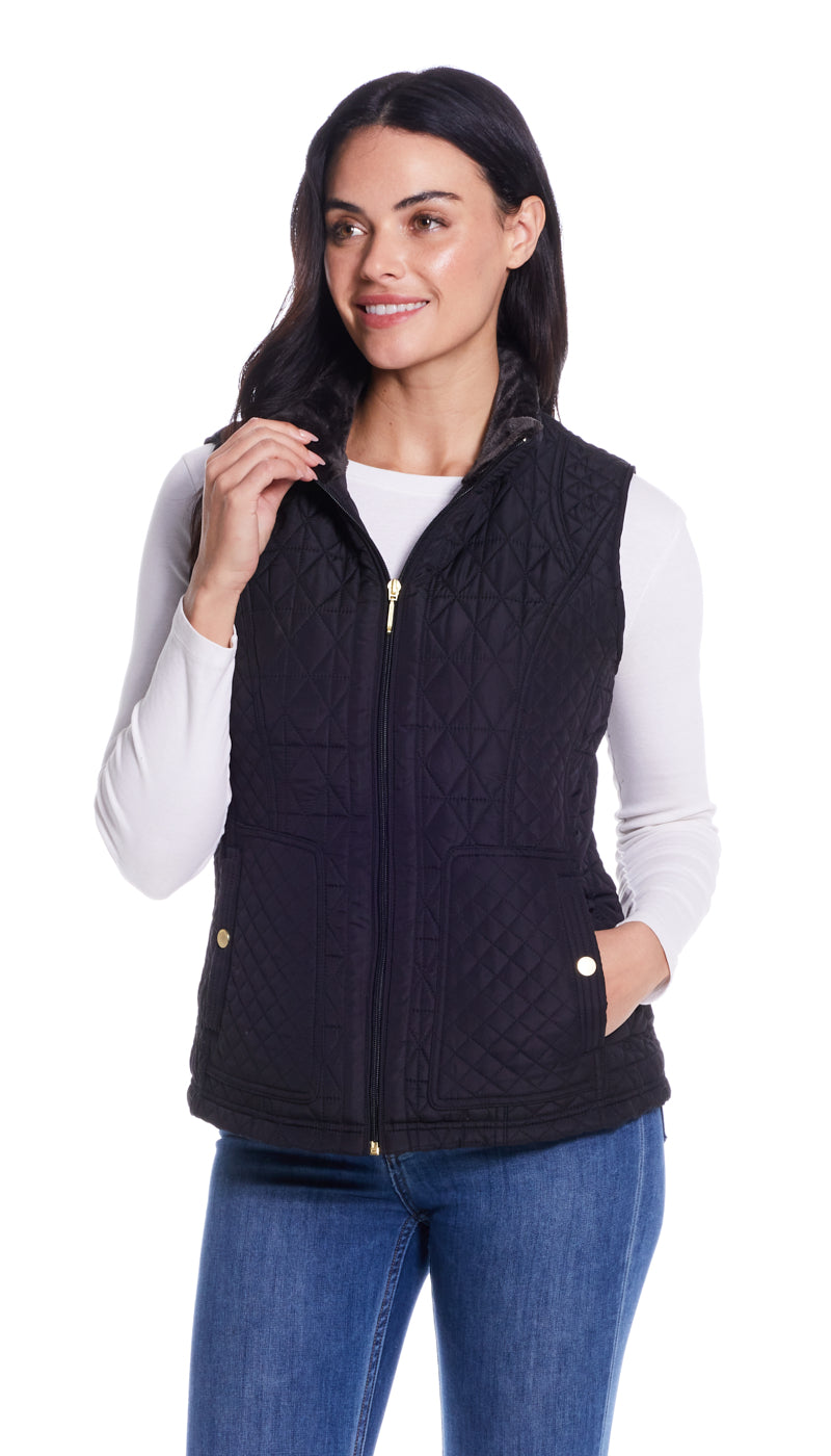 MULTI QUILTED PLUSH LINED VEST