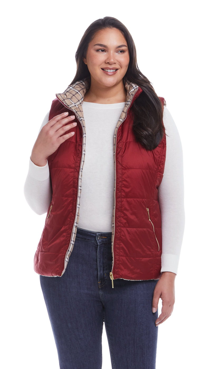 REVERSIBLE PLAID QUILTED VEST