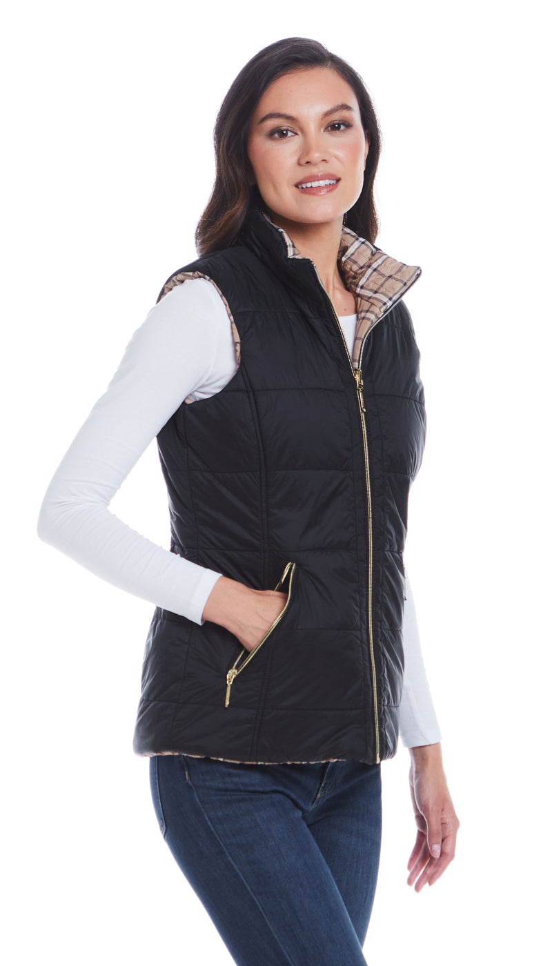 REVERSIBLE PLAID QUILTED VEST