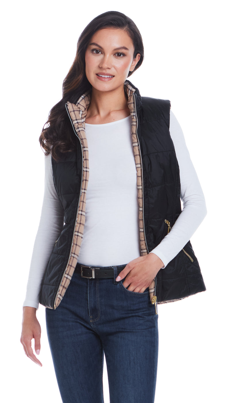 REVERSIBLE PLAID QUILTED VEST