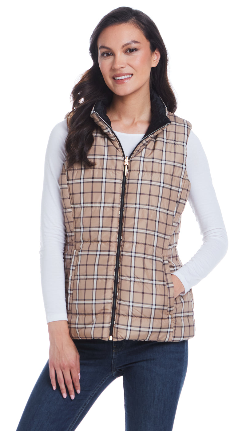 REVERSIBLE PLAID QUILTED VEST