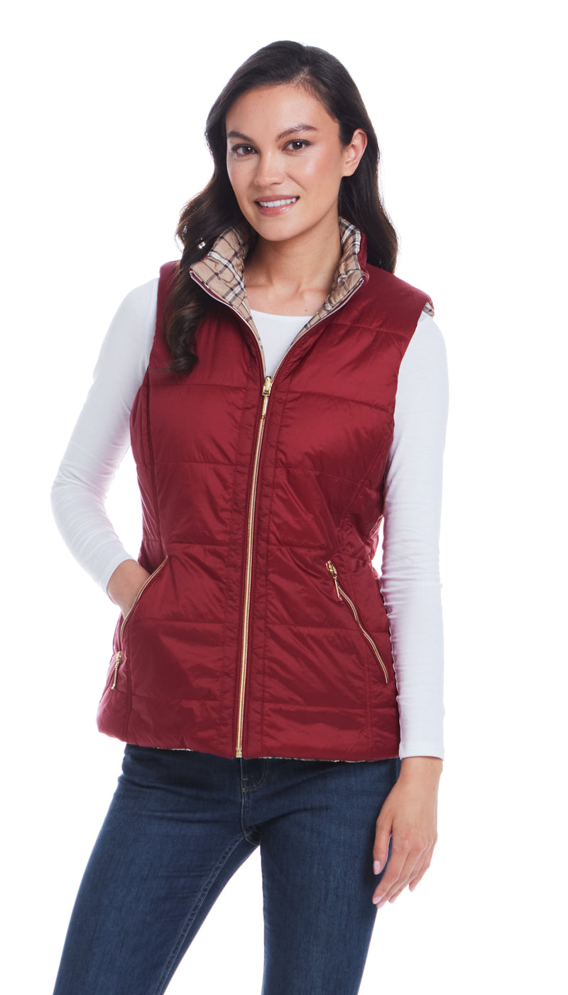 REVERSIBLE PLAID QUILTED VEST