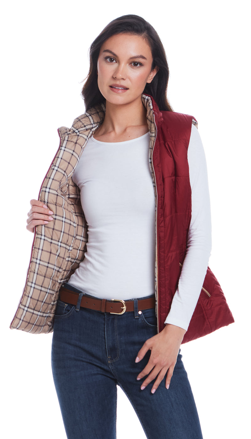 REVERSIBLE PLAID QUILTED VEST