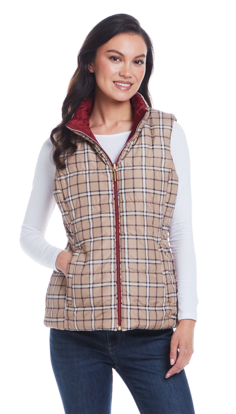 REVERSIBLE PLAID QUILTED VEST