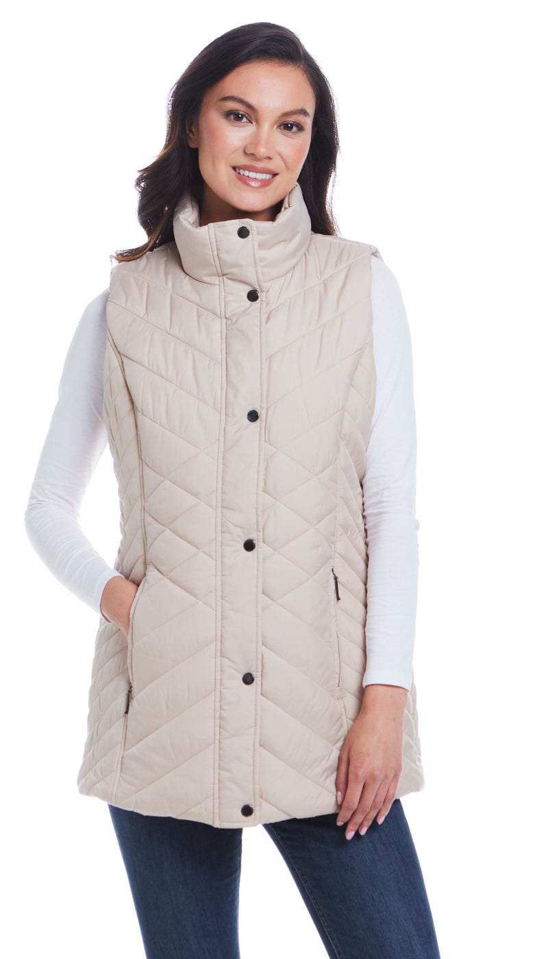 MIXED QUILTED LONGLINE VEST