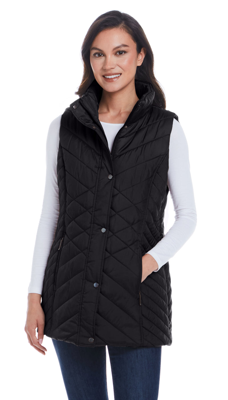 MIXED QUILTED LONGLINE VEST