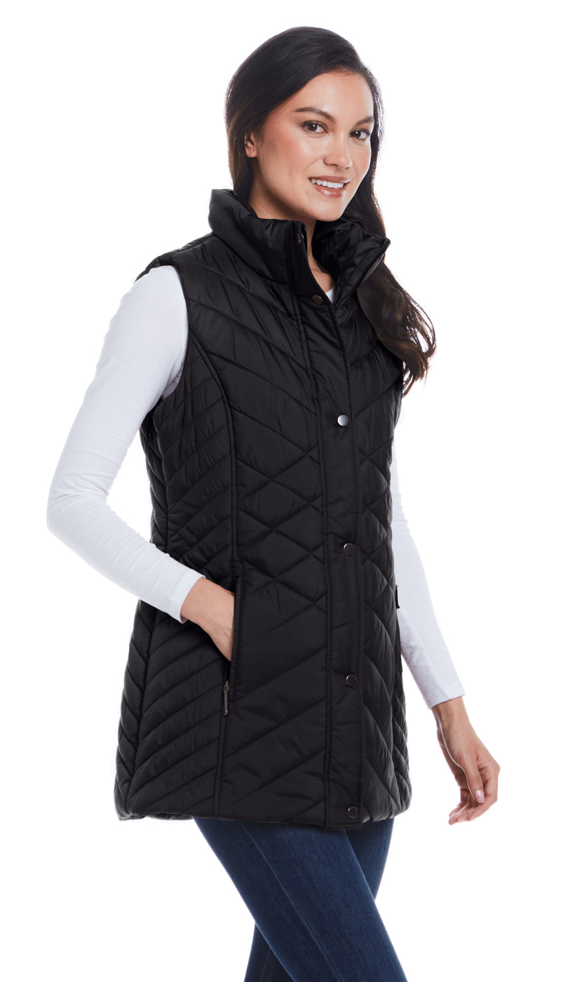 MIXED QUILTED LONGLINE VEST