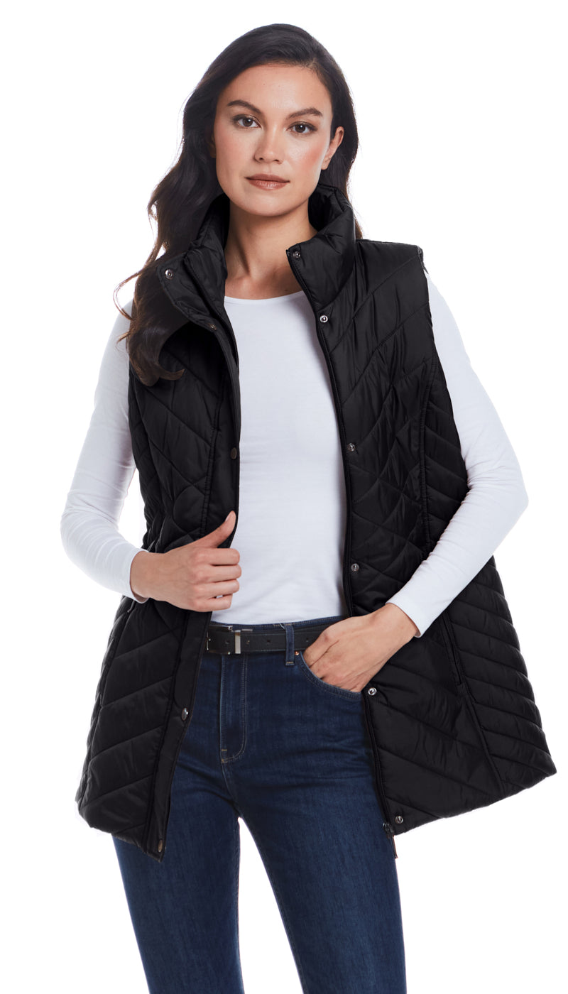 MIXED QUILTED LONGLINE VEST