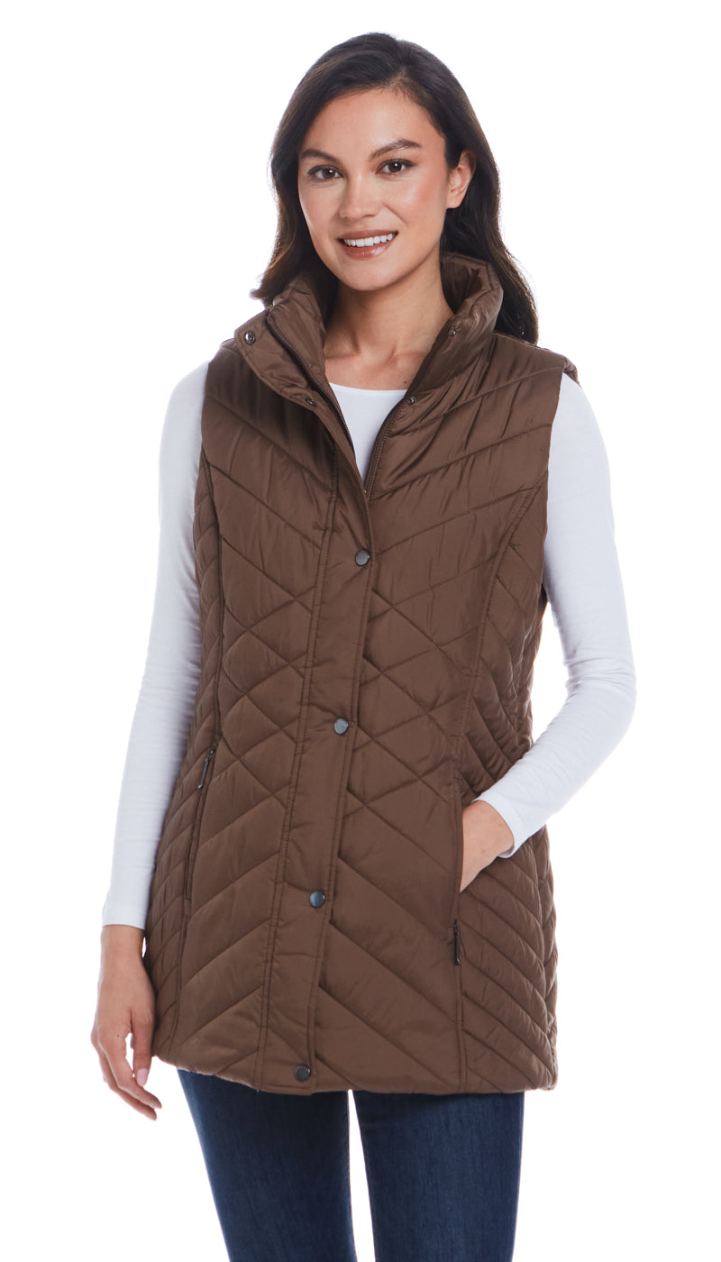 MIXED QUILTED LONGLINE VEST