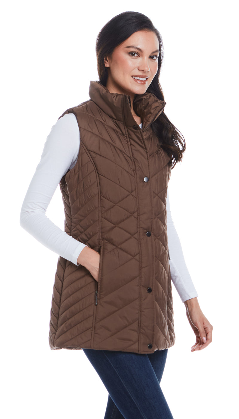 MIXED QUILTED LONGLINE VEST