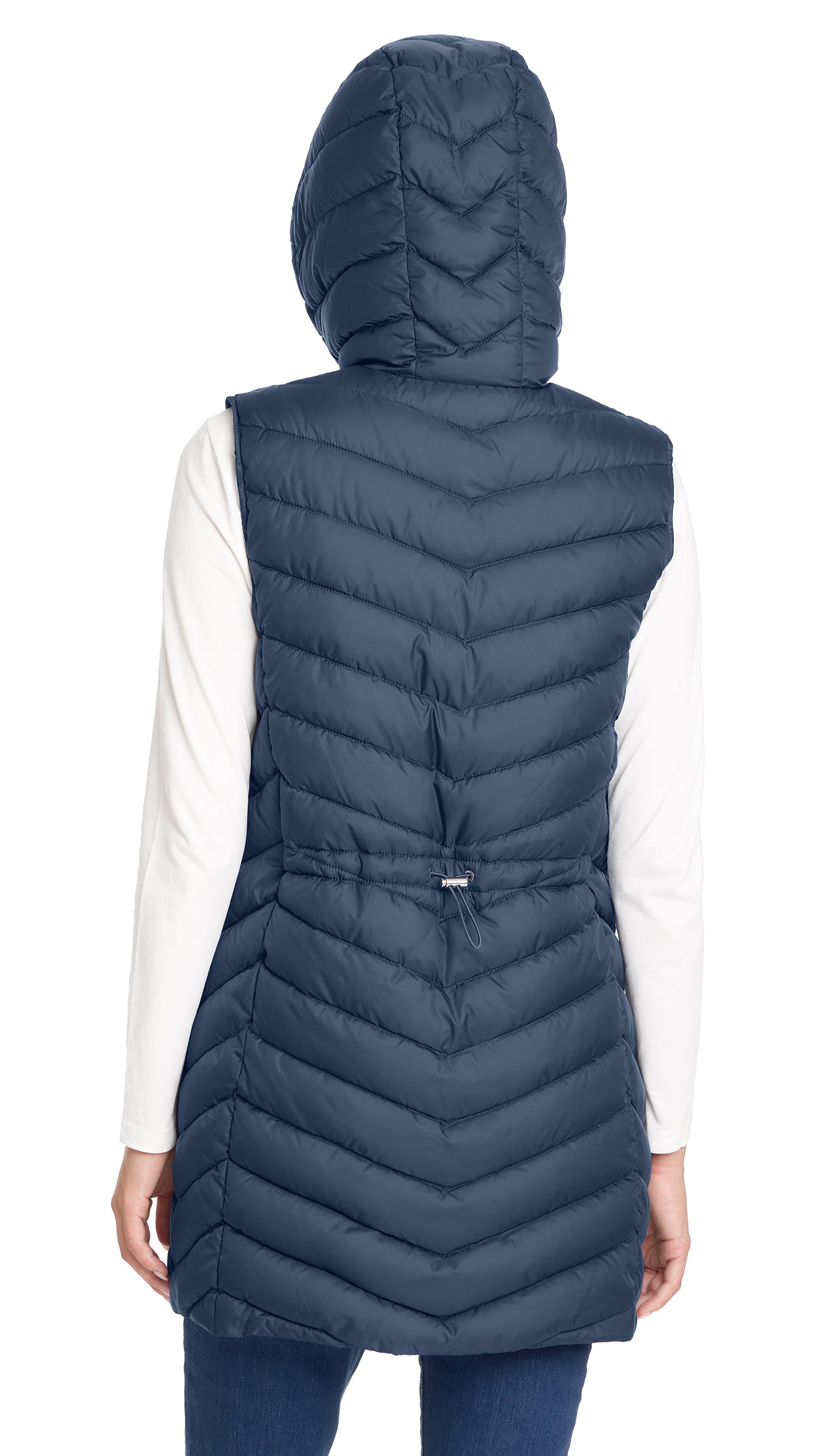 HOODED CHEVRON LONGLINE PUFFER VEST