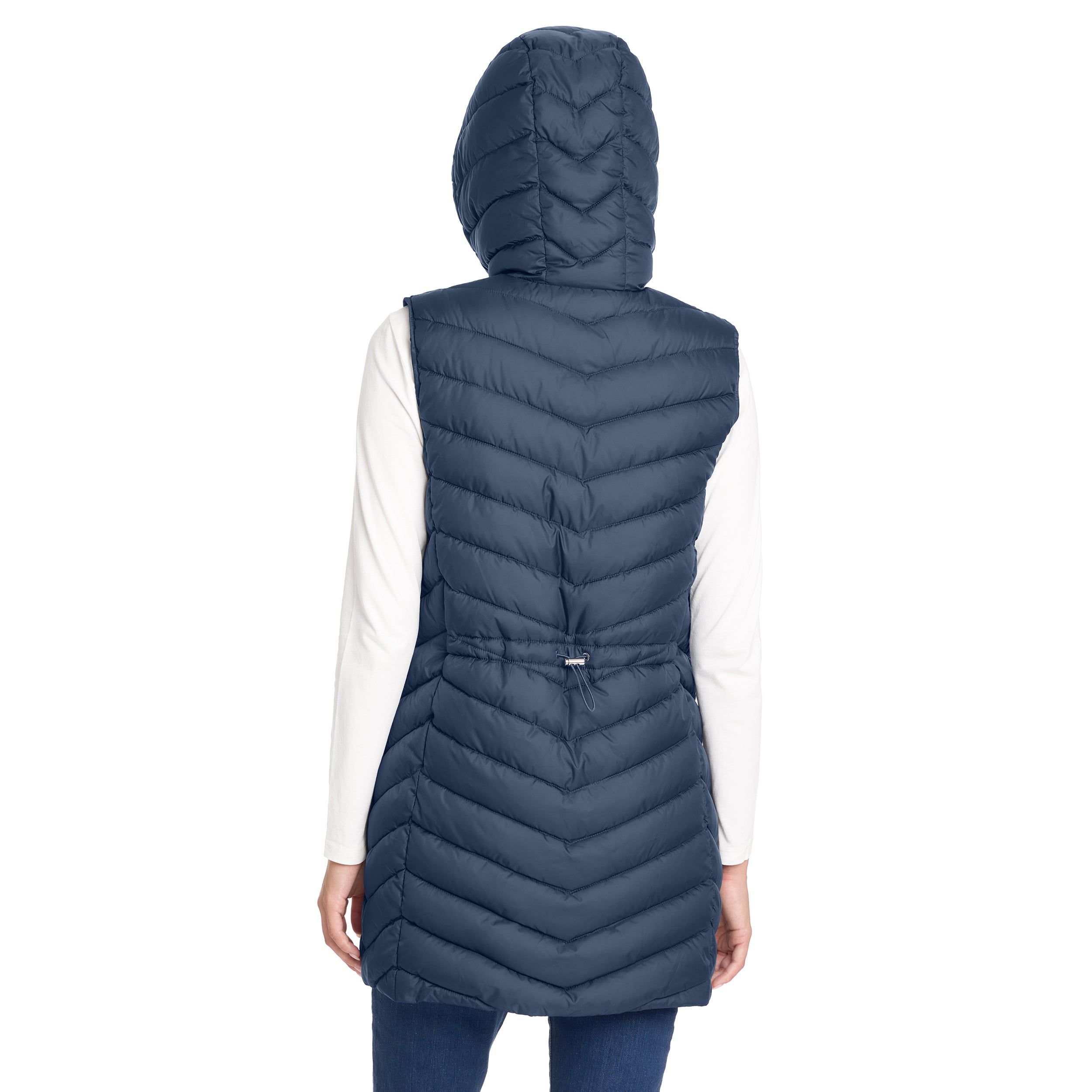 HOODED CHEVRON LONGLINE PUFFER VEST