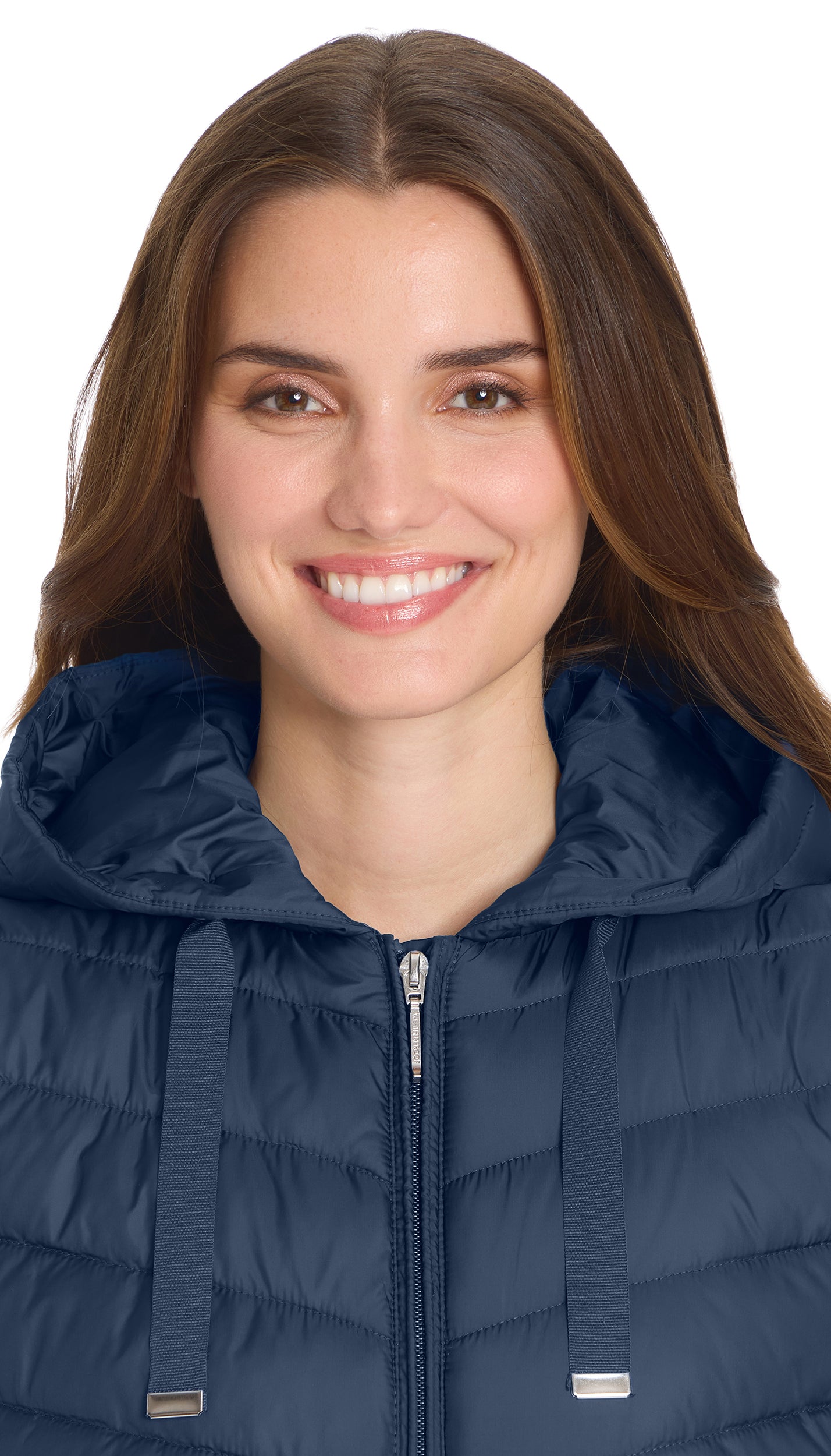 HOODED CHEVRON LONGLINE PUFFER VEST