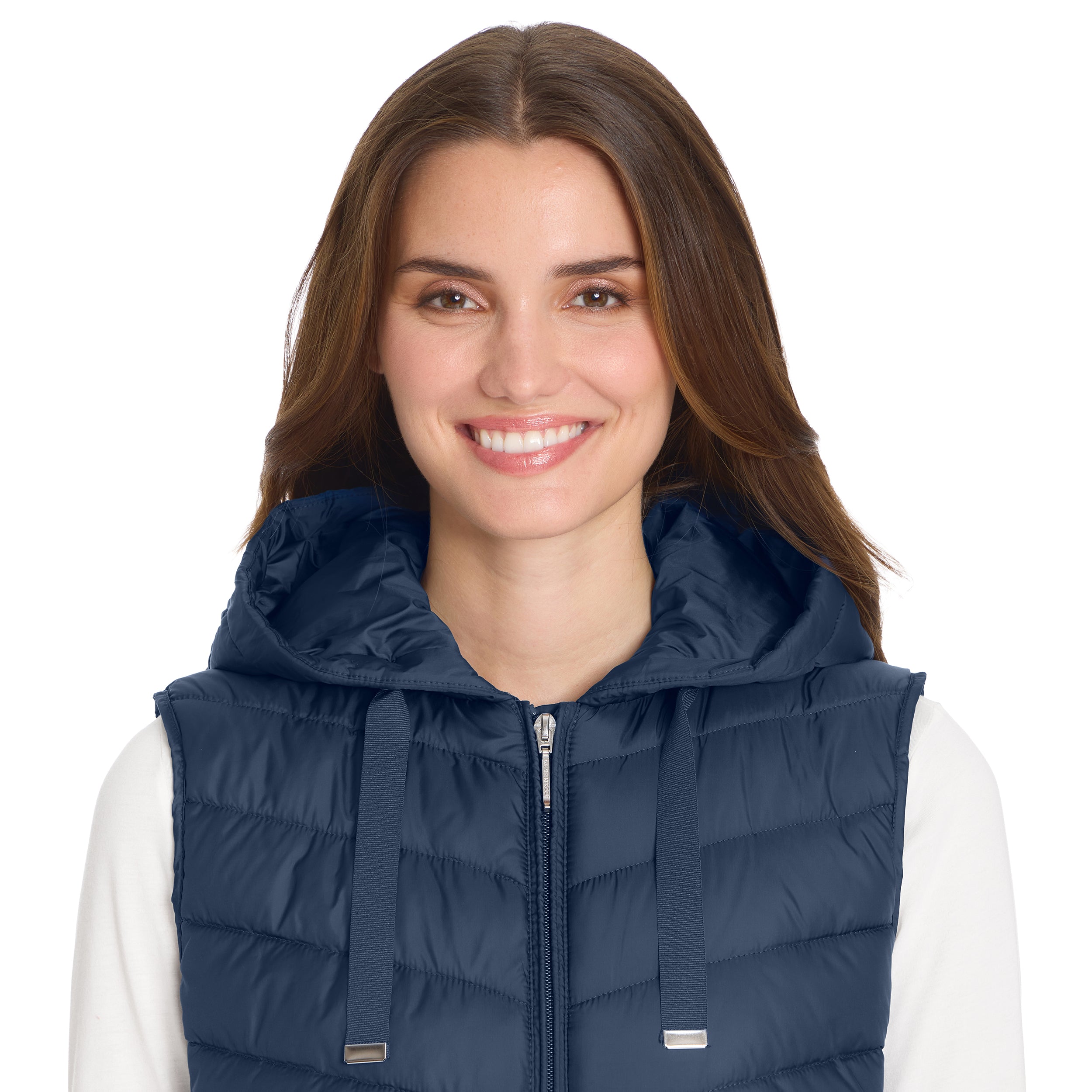HOODED CHEVRON LONGLINE PUFFER VEST