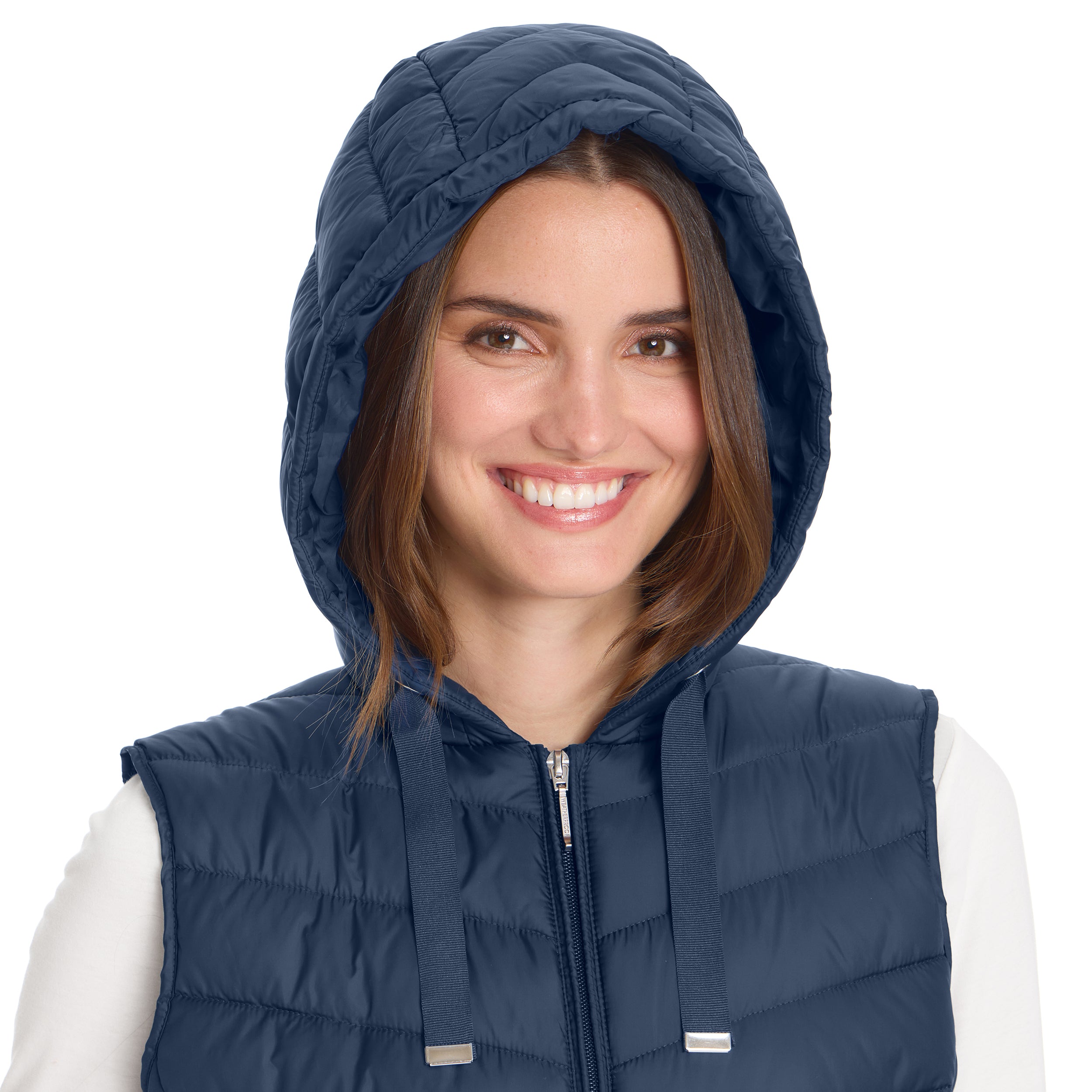 HOODED CHEVRON LONGLINE PUFFER VEST