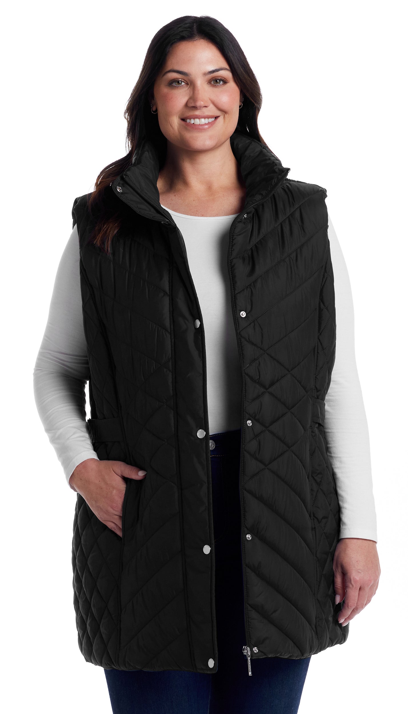 MIXED QUILTED LONGLINE VEST